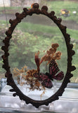Vtg Pressed Flowers Feather Butterfly Glass Oval Metal FrameÊSuncatcher Dried Flower