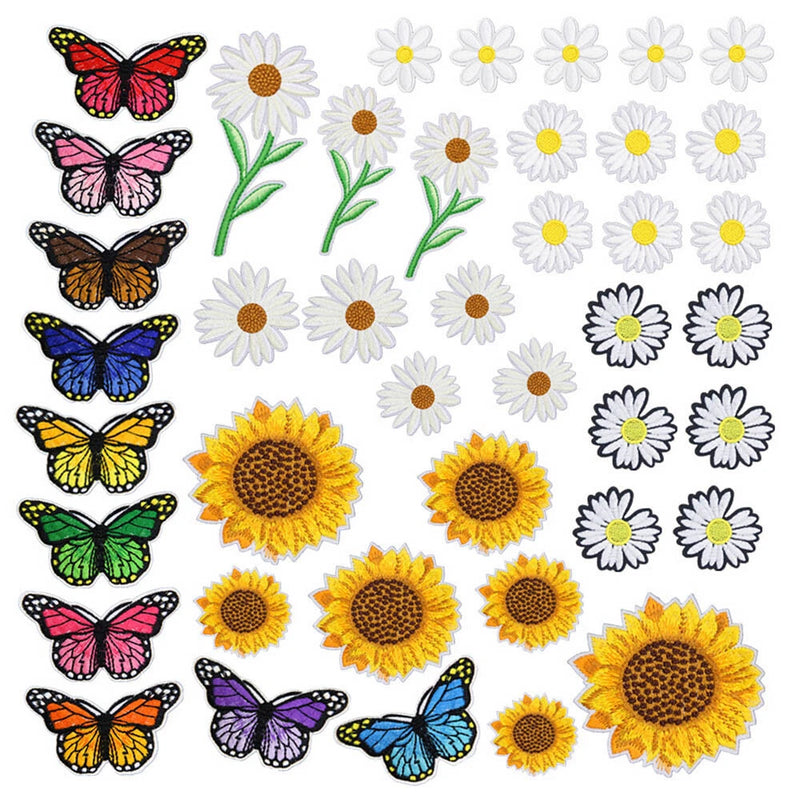 42 Pcs Embroidered Iron on Patch for Clothing Sunflowers Butterfly Patches Set Sunflower