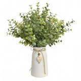 Artificial Eucalyptus Plant in White Ceramic Vase, 14" Tall Faux Eucalyptus A... Green Plant