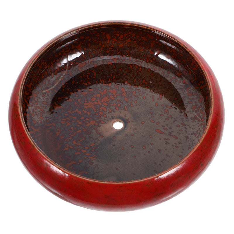 Brown glazed ceramic plant pot with drainage hole, round hydroponic planter