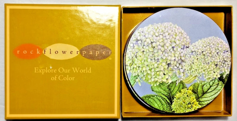 Rock Flower Paper 4X Round Coasters Featuring Beautifully Detailed ÒHydrangeaÓ Hydrangea