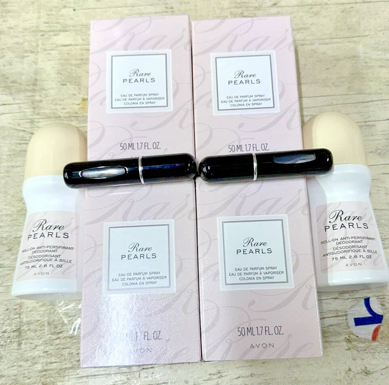 4-AVON RARE PEARLS SPRAY1.7 OZ. 50  ml-FREE 2 DEODRANT AND 2 TRAVEL SPRAY EDP