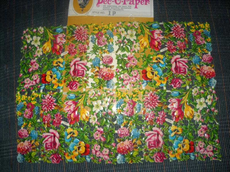 Floral decoupage paper sheet with roses and pansies, multicolor