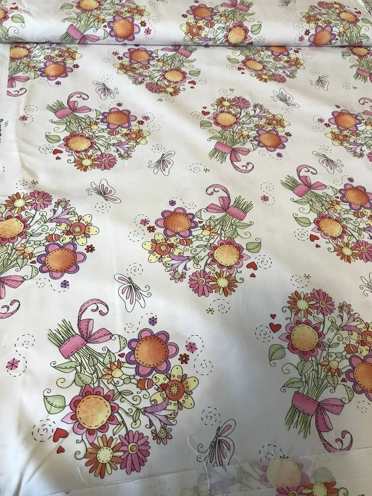 Butterfly Hollow Bouquet on Cream quilters cotton Fabric by yd 44" sewing craft Bouquet