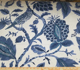 Nightingale in Indigo BTY Richloom 100% Cotton Duck 54" Wide Floral Birds Flowering Plants