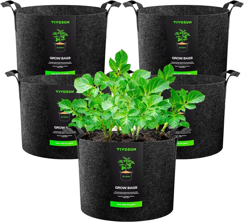 5pcs 20gal Plant Grow Bags, Heavy Duty Thickened Nonwoven Fabric Pots w/ Handles Garden Plants