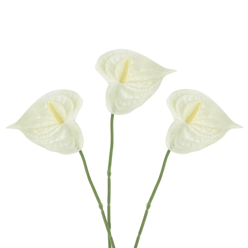 3Pcs 13" Artificial Anthurium Lily Flowers Floral Bouquet Decor, Beige Lily