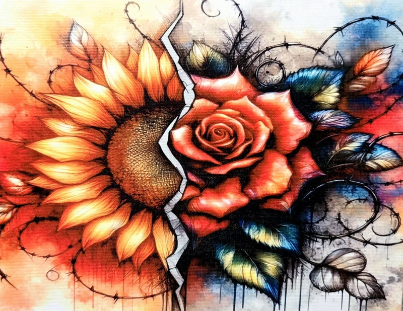 8x10 Vibrant Sunflower And Rose Sublimated Art Prints. Sunflower