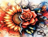 8x10 Vibrant Sunflower And Rose Sublimated Art Prints. Sunflower