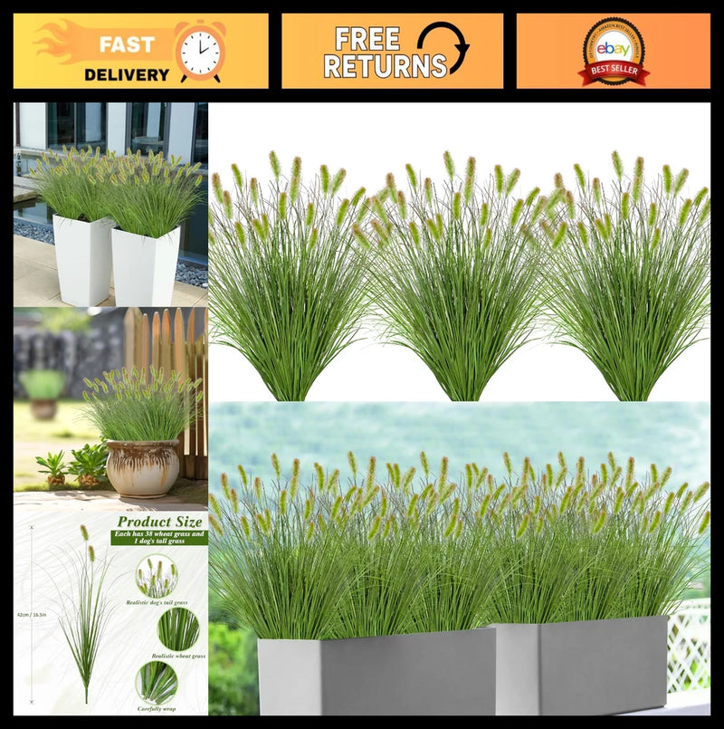 20 Bundles UV Resistant Artificial Onion Grass & Cattails - Faux Outdoor Decor Green Plant