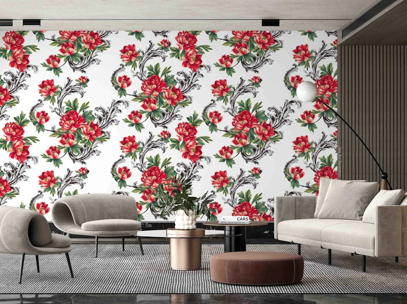 3D Idyllic Red Peony Flower Self-adhesive Removable Wallpaper Murals Wall 316 Peony