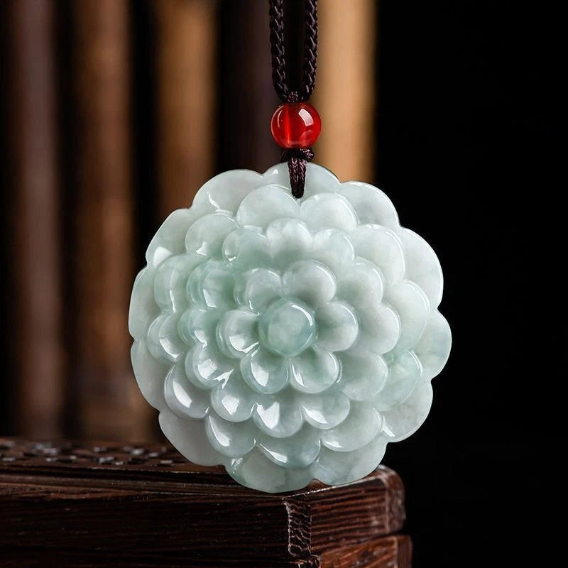 Jade Peony Flower Pendant Jade Pendant Women's Clothing Necklace High-end Jade Peony