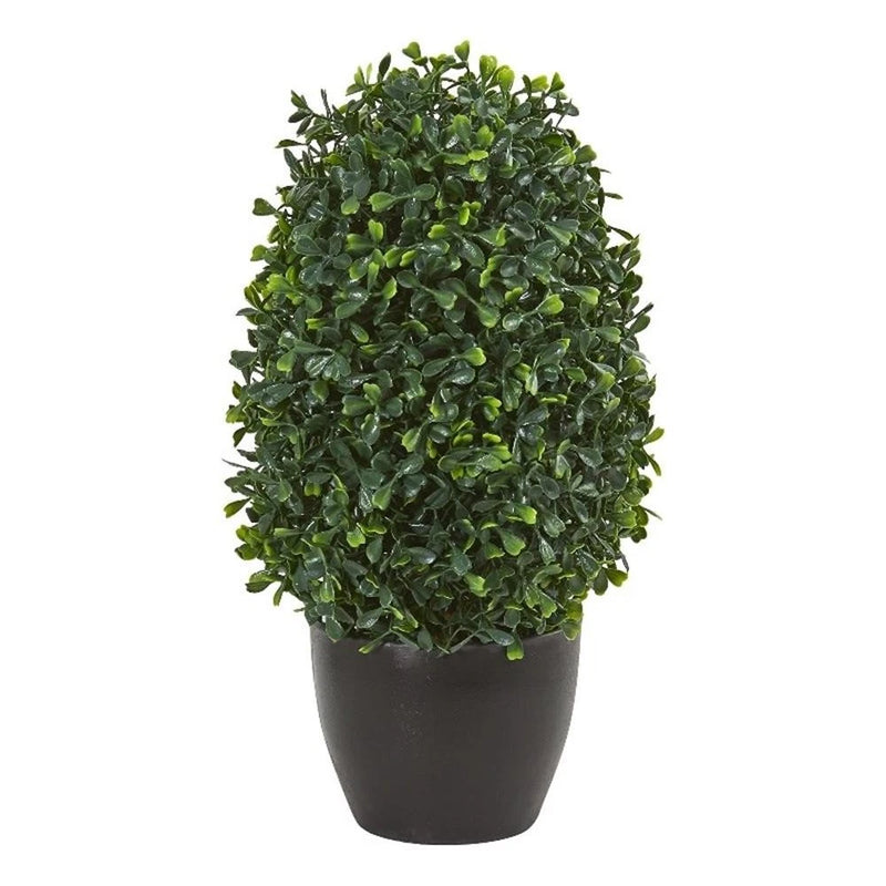 Pemberly Row 13" Boxwood Topiary Artificial Plant UV Resistant in Green/Black Green Plant