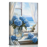 Coastal Bathroom Wall Art Hydrangea Flower Picture Prints Beach Themed Canvas... Hydrangea