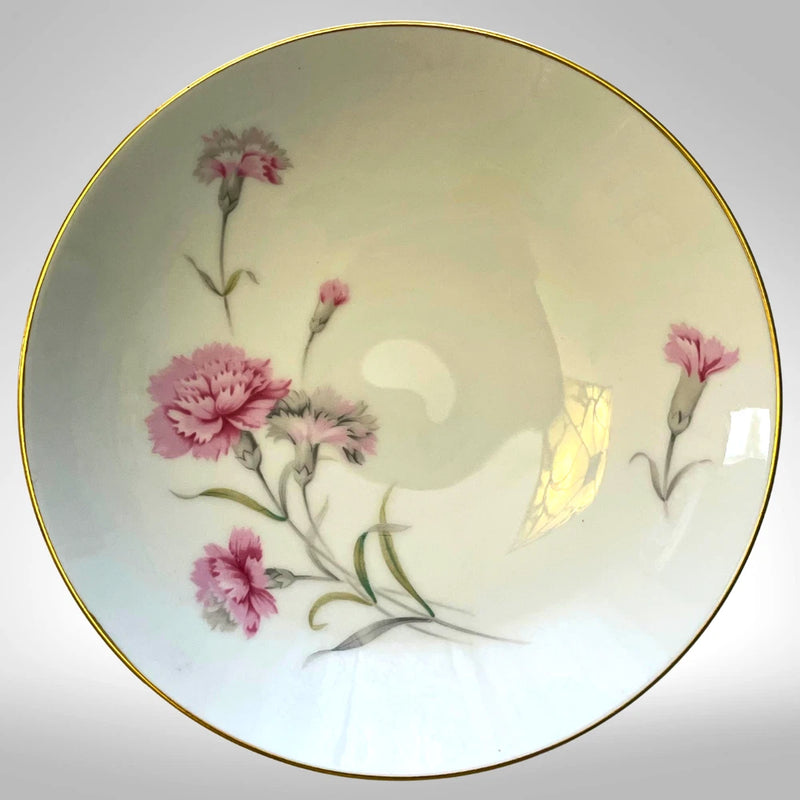 Fine china bowl with pink carnation floral design and gold rim