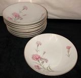 9 Japan ROYAL COURT CHINA * CARNATION * 7"  FLAT SOUP/SALAD BOWLS Carnation