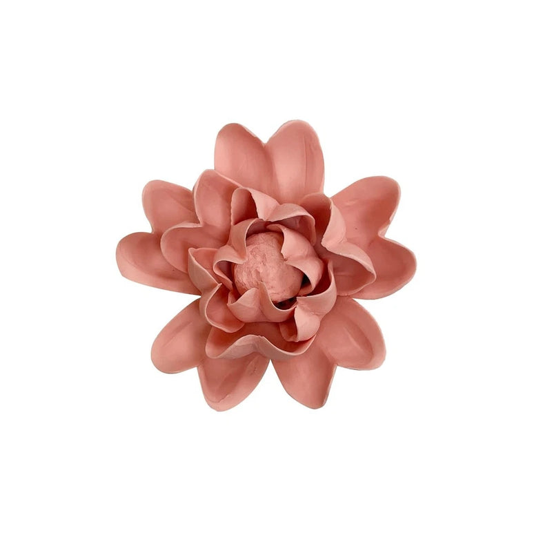 Orange ceramic peony flower wall art, layered petals, 2.76 in
