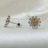 Small Sunflower Earring Stud Daisy Dainty In 925 Sterlling Silver Handmed Gift Sunflower