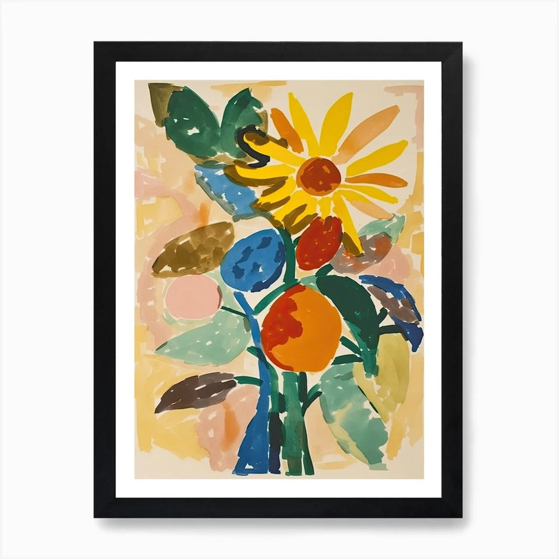 Sunflowers Flower Illustration 2 Ar Framed Wall Art Poster Canvas Print Picture Sunflower