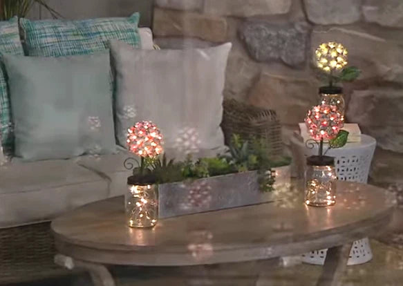 LED  Lighted Hydrangea Jar  fairy lights outdoor patio batteries MOTHERS DAY Hydrangea