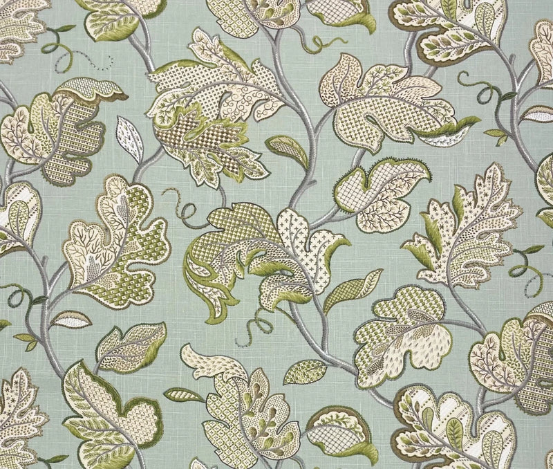 BALLARD DESIGNS FELICITY SPA BLUE FLORAL LINEN MULTIUSE FABRIC BY THE YARD 54" W Flowering Plants