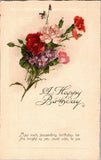 Antique Birthday Postcard Carnations Violets Floral Bouquet Printed in Germany Carnation