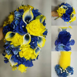 Yellow Royal Blue Rose Calla Lily Bridal Wedding Bouquet Accessories Bouquet