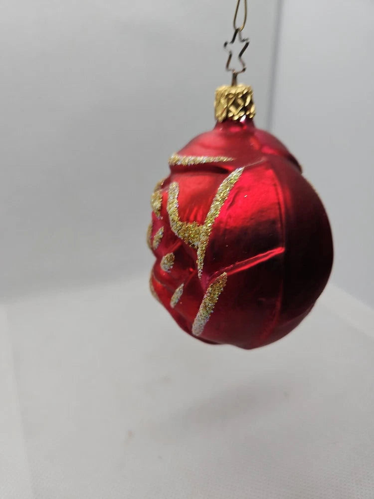 Inge Glas Carnation Rose Flower Glass Ornament Red Magenta Vintage Germany Carnation