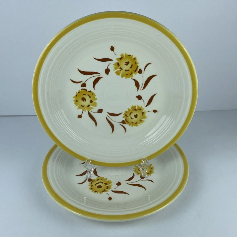 Vintage FIesta Ware HLC Casual Yellow Carnation 2 - 10 Inch Dinner Plates 1960's Carnation