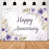 MEHOFOND Boho Happy Anniversary Backdrop Purple Floral Bohemia Pampas Grass A... Pampas Grass