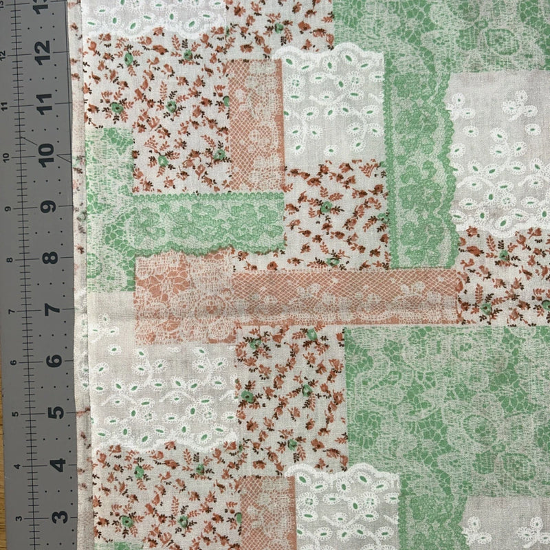 Vintage Patchwork Pastel Lace Flowers 1/2 Yard Cotton Fabric Flowering Plants