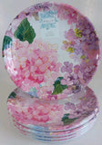 Set / 5 Melamine Salad Plates Floral Pink Hydrangea 9" Vibrant Colors & Glitter Hydrangea