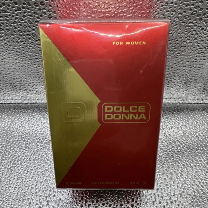 Dolce Donna women's eau de parfum box, red with gold logo and "for women" text