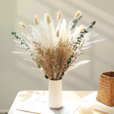 17 Inch Beige & White Dried Grass Bouquet, White Reed, Green Eucalyptus and N... Pampas Grass