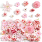 48 Pack Pink Fake Silk Artificial Roses Peonies Daisies Mini Floral Heads Peony