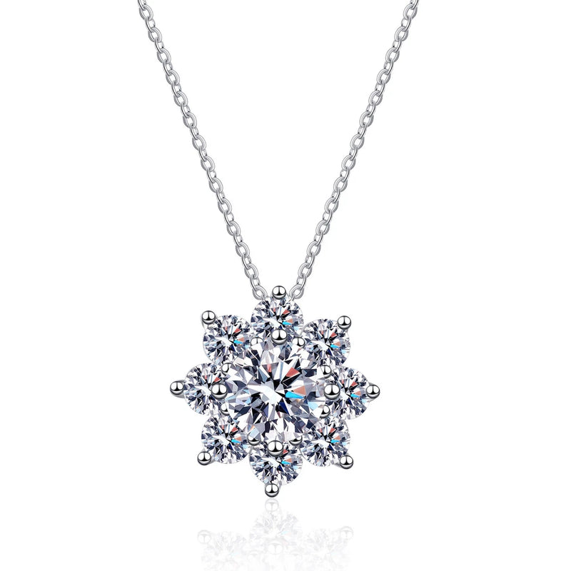 1-2CT Moissanite Sunflower Pendant Necklace 925 Sterling Silver Gift for Women Sunflower