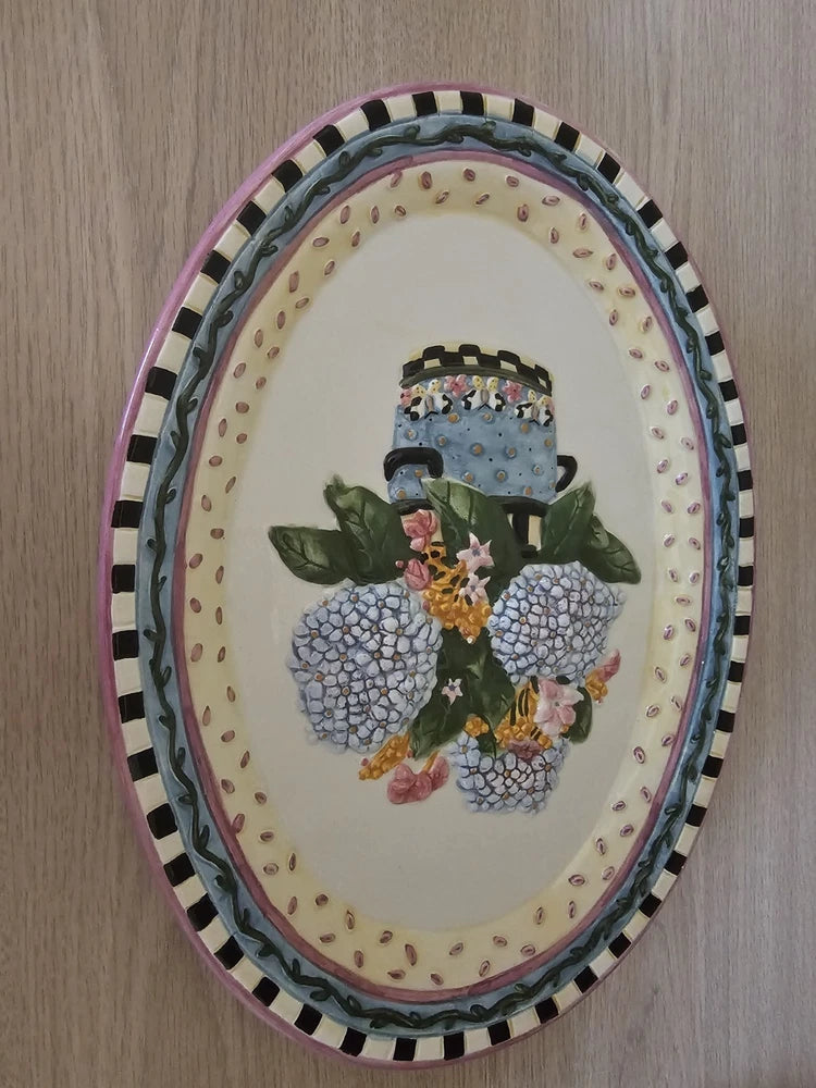Sakura by Debbie Mumm Hydrangea Spring Floral Oval Platter 14Ó L x 10.25Ó Hydrangea