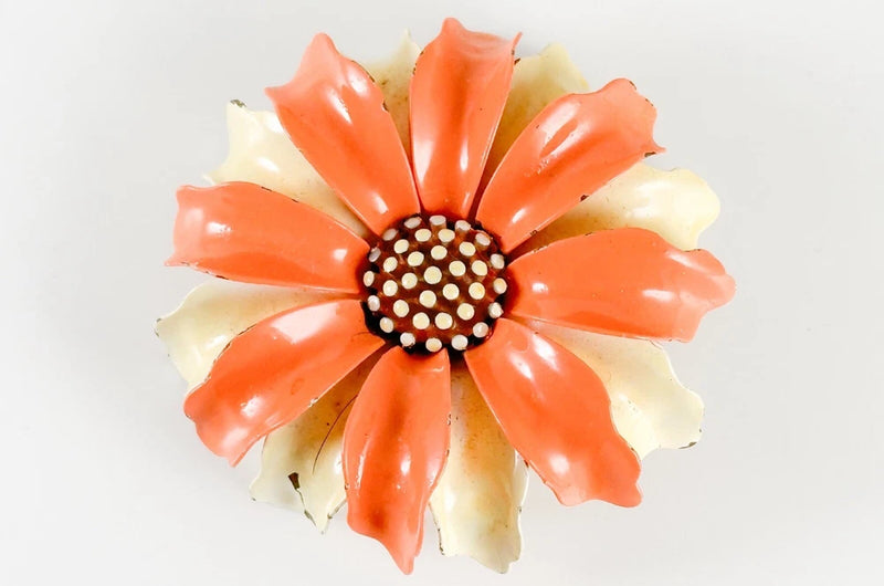 Vintage Crown Trifari Brooch Enameled Metal Flower Sunflower Large Statement Sunflower