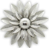 Large Vintage 2" Daisy Flower Silver Tone Pinback Brooch Sunflower Floral Lapel Sunflower