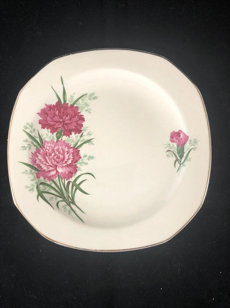 Vintage Alfred Meakin 22K Gold Square Pink Carnation  6.25Ó Bread Butter Plate Carnation