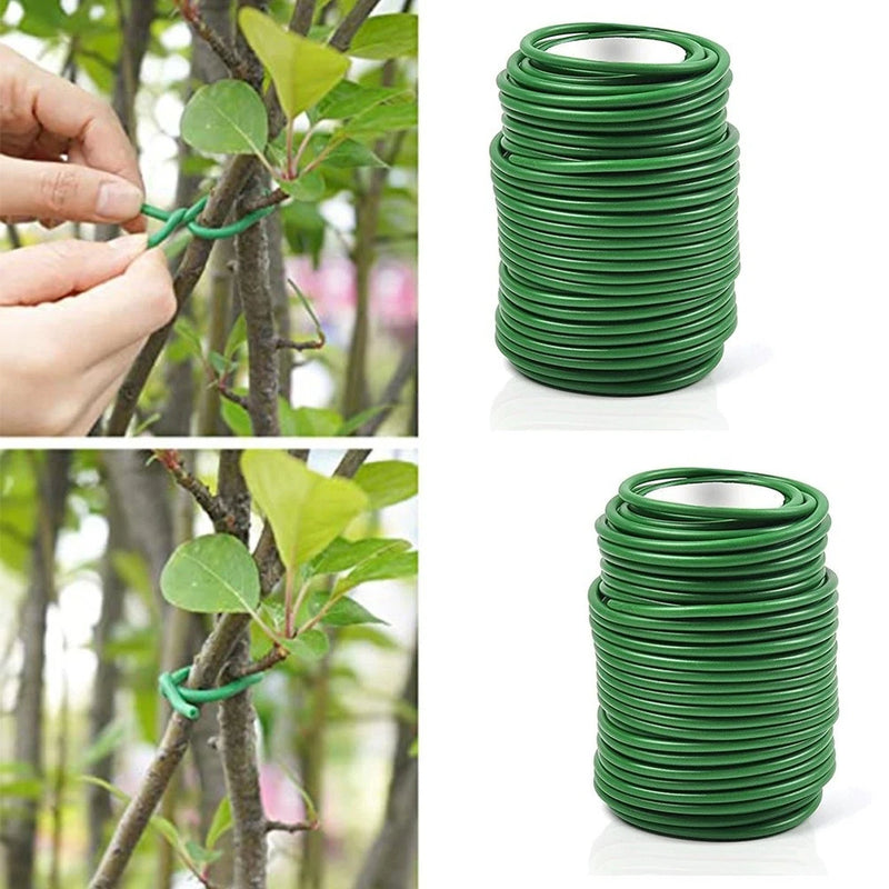 Reusable waterproof garden wire ties, green coiled roll for twisting around plants