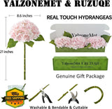 YalzoneMet 3 PC Light Pink Hydrangea Flowers, 21in Real Touch Latex Hydrangea