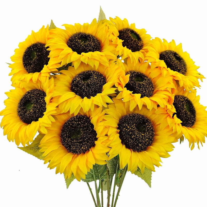 Mutcolor 10 Pcs Sunflowers Artificial Flowers with Long Stems Silk Fake Large... Sunflower
