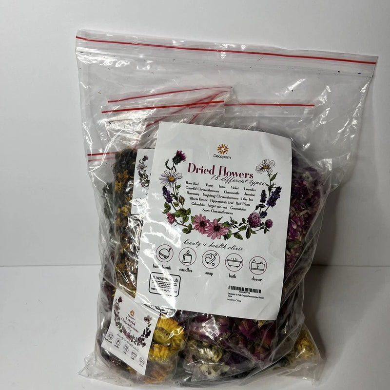 Decopom Dried Flowers 18 Different Types Bath Bomb- Candles- Soap- Bath- Decor Dried Flower