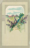 Greetings postcard flowers village scene lily of the valley Lily