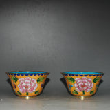 Collect pure copper cloisonne painting Peony flower pattern bowl pair decoration Peony