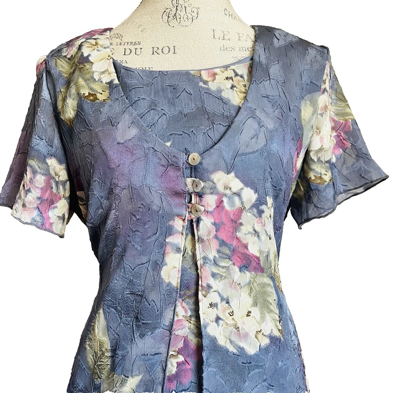 Vintage 90s Textured Purple Hydrangea Dress Sz 14 Cottagecore Whimsy Spring Hydrangea