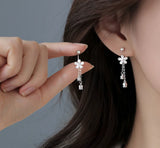 Lily Flower Floral Tassel Dangle Design Earrings With Silver Screw Back PE Lily