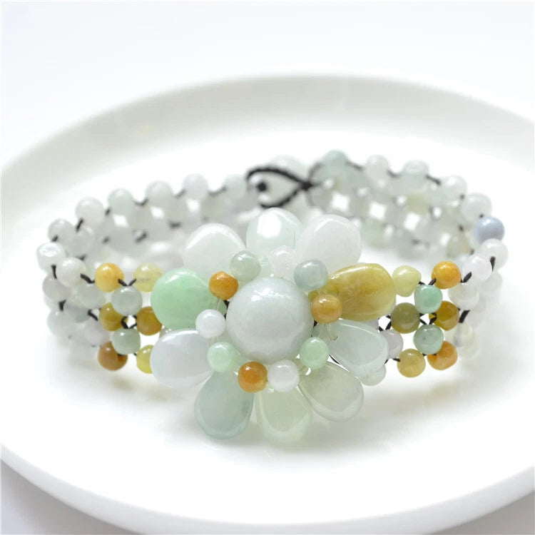 Myanmar Jadeite A-grade Colorful Jade Bead Woven Sunflower Bracelet Sunflower