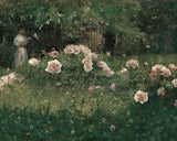 Vintage Rose Garden Landscape Painting Giclee Print on Fine Art Paper Roses